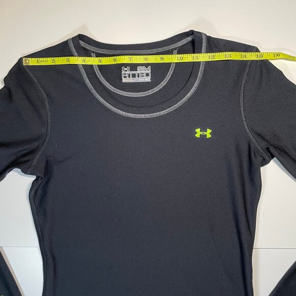 Under Armour Fitted ColdGear Long Sleeve Base Layer Top Womens S Black Neon Logo - Picture 3 of 11